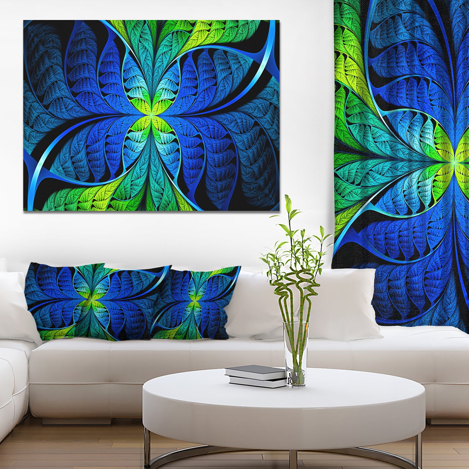 Blue Green Fractal Stained Glass - Large Wall Art on Canvas