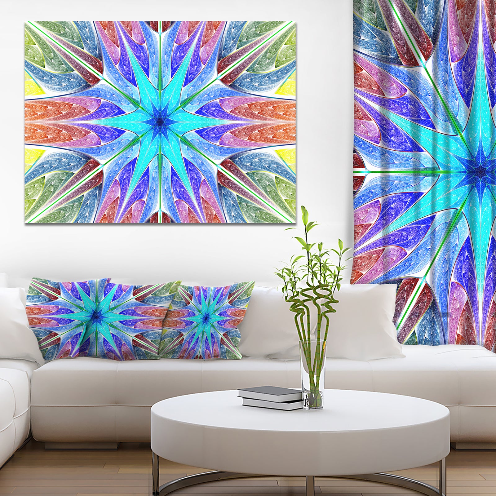 Multi-Color Pink Fractal Stained Glass - Large Wall Art on Canvas