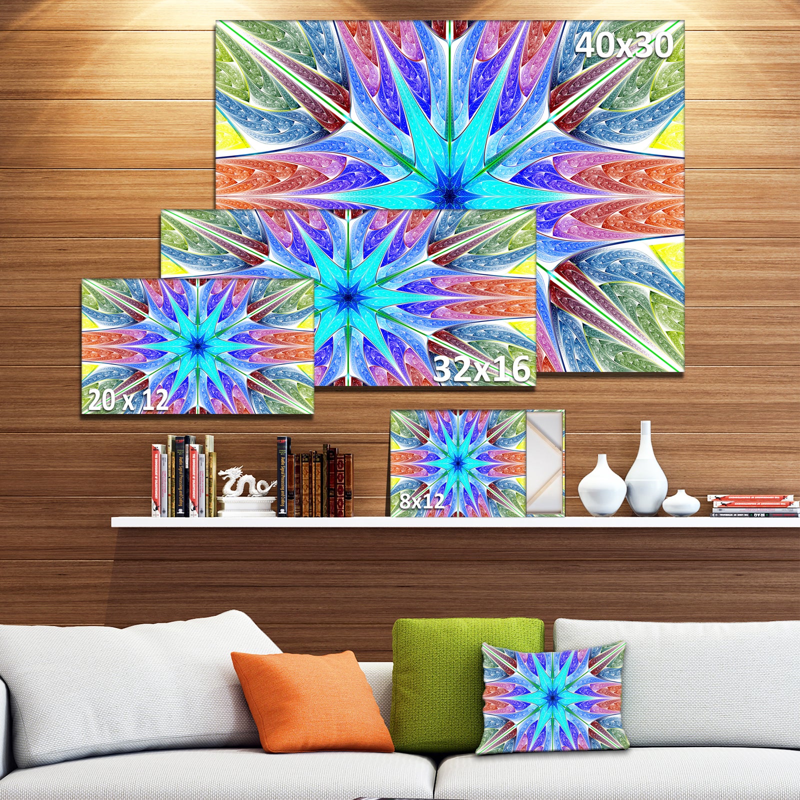 Multi-Color Pink Fractal Stained Glass - Large Wall Art on Canvas
