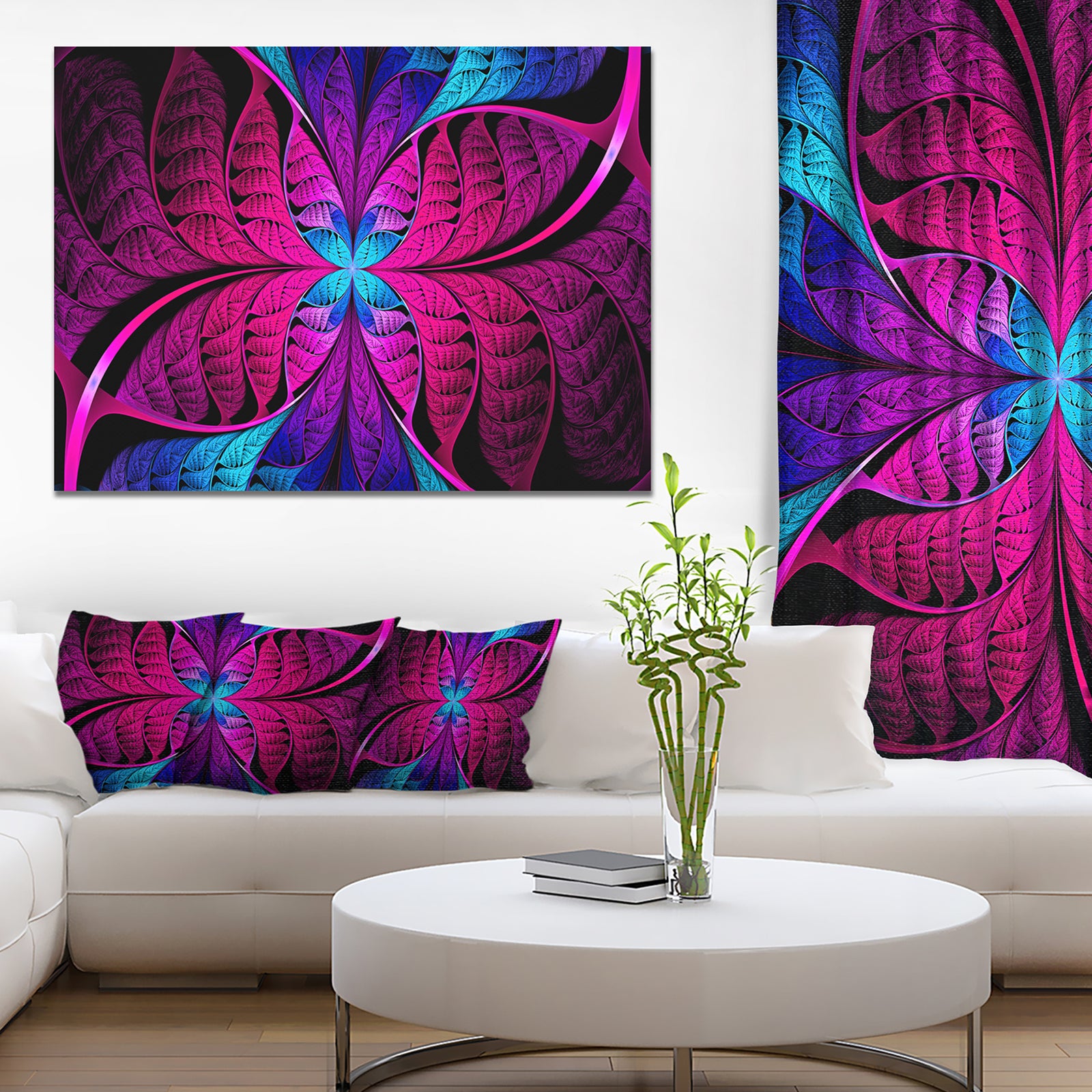 Bright Pink Fractal Stained Glass - Large Wall Art on Canvas