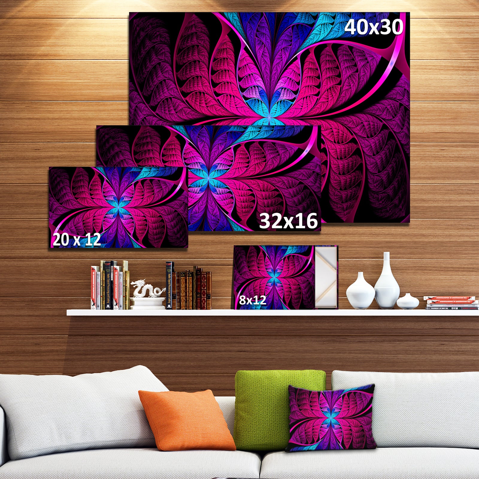 Bright Pink Fractal Stained Glass - Large Wall Art on Canvas