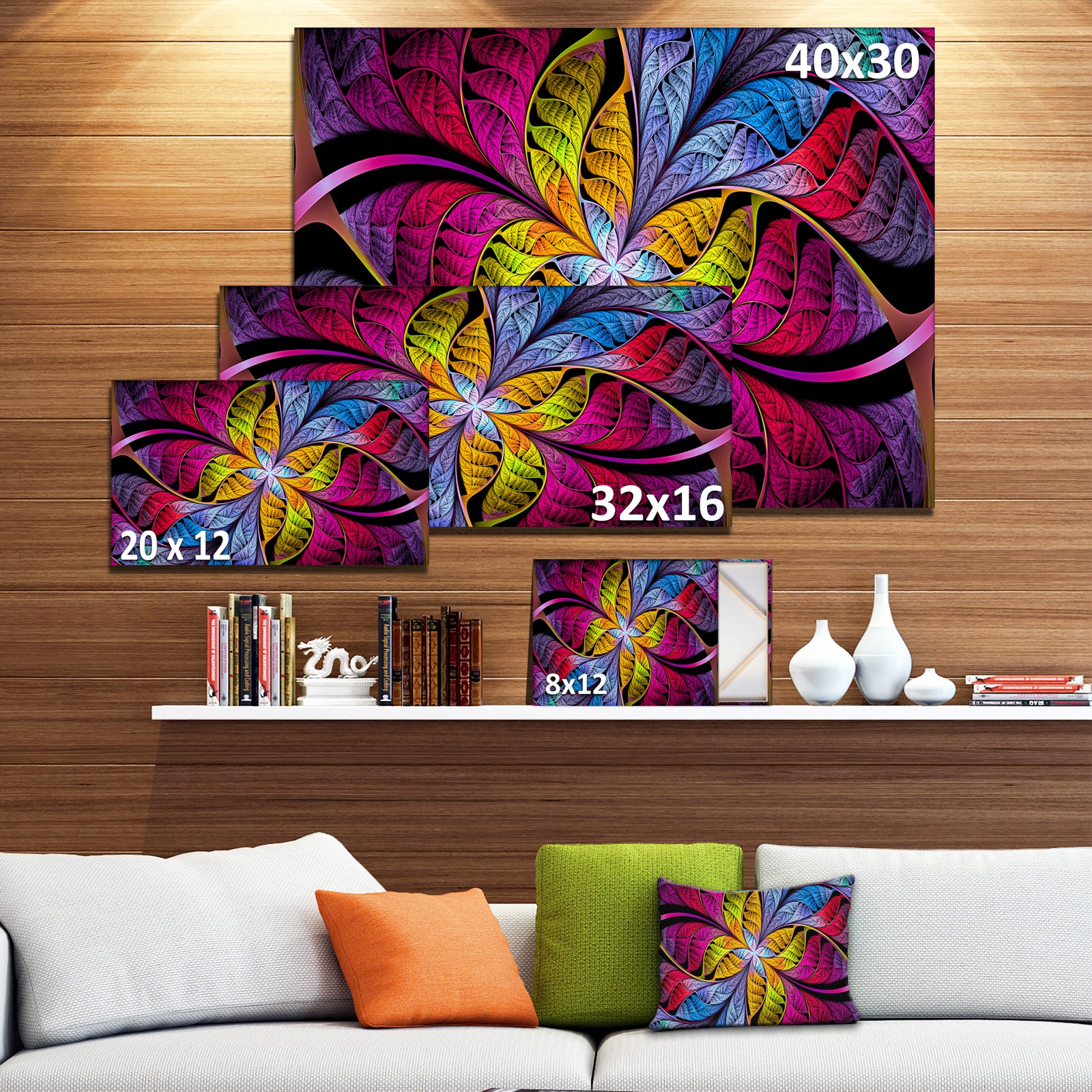 Pink Yellow Fractal Stained Glass - Large Wall Art on Canvas
