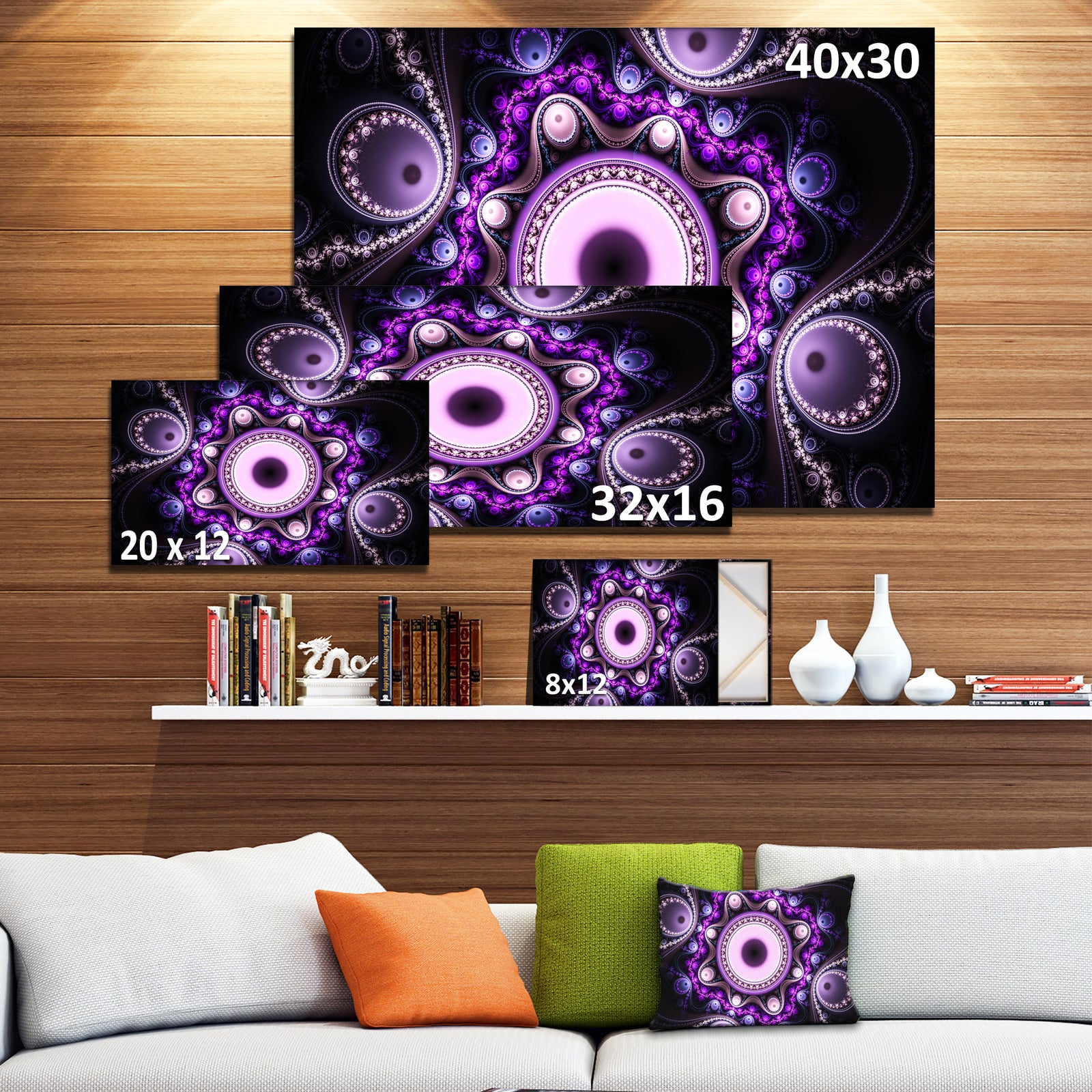 Bright Fractal Circles and Waves - Large Wall Art on Canvas