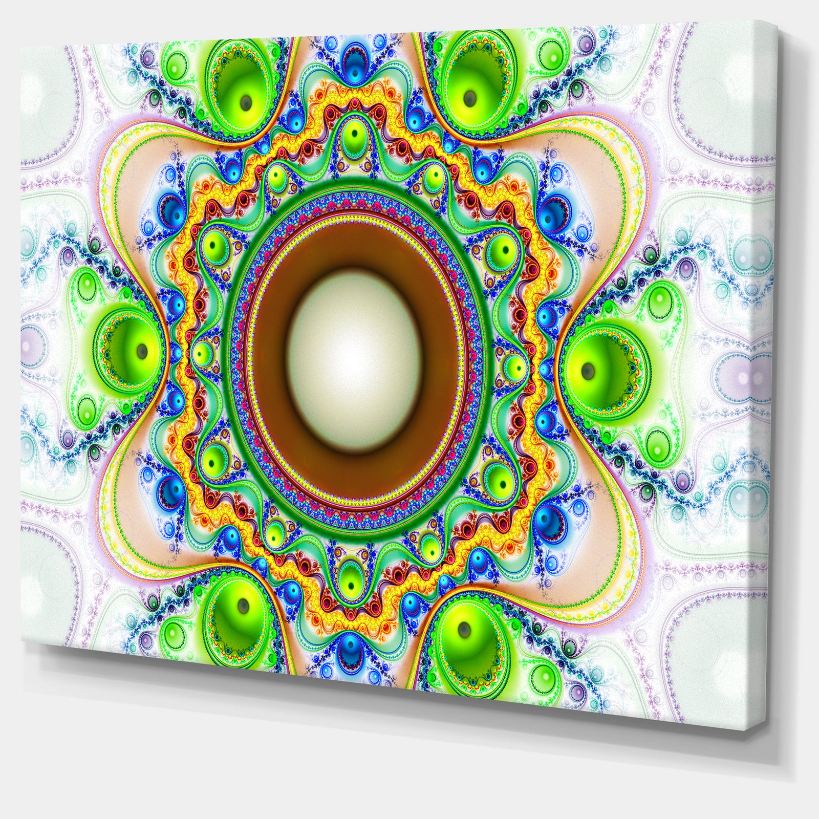 Green Fractal Circles and Waves - Large Wall Art on Canvas