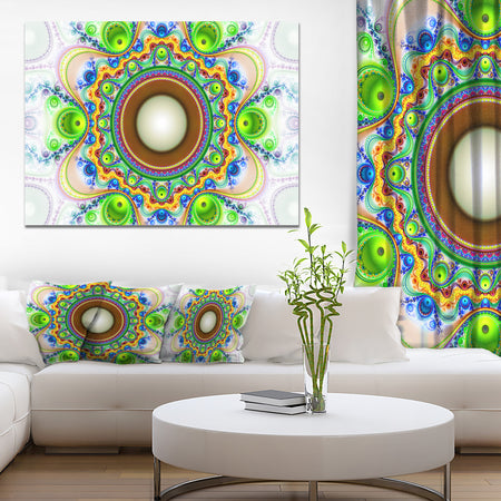 Green Fractal Circles and Waves - Large Wall Art on Canvas
