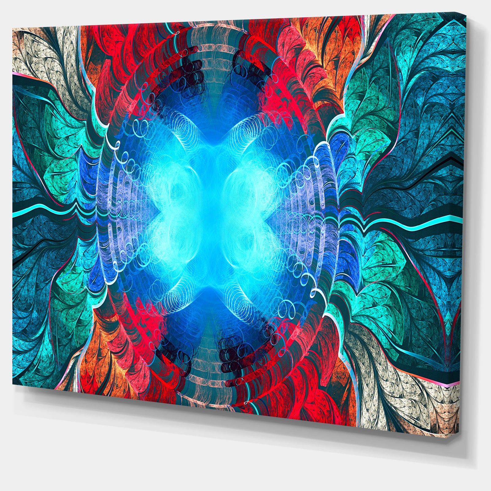 Blue Fractal Circles and Waves - Large Wall Art on Canvas