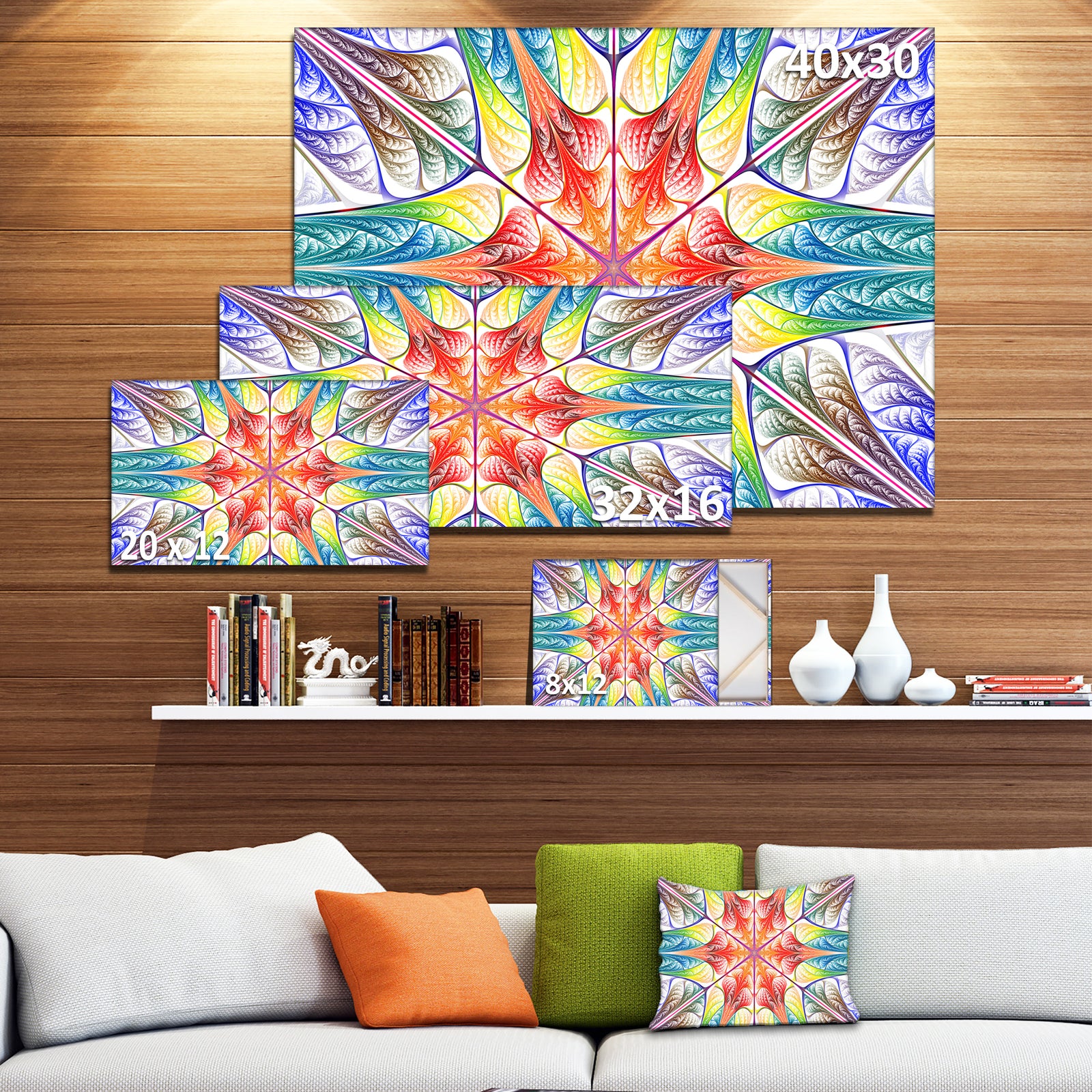 Multi-Color Fractal Circles and Waves - Large Wall Art on Canvas