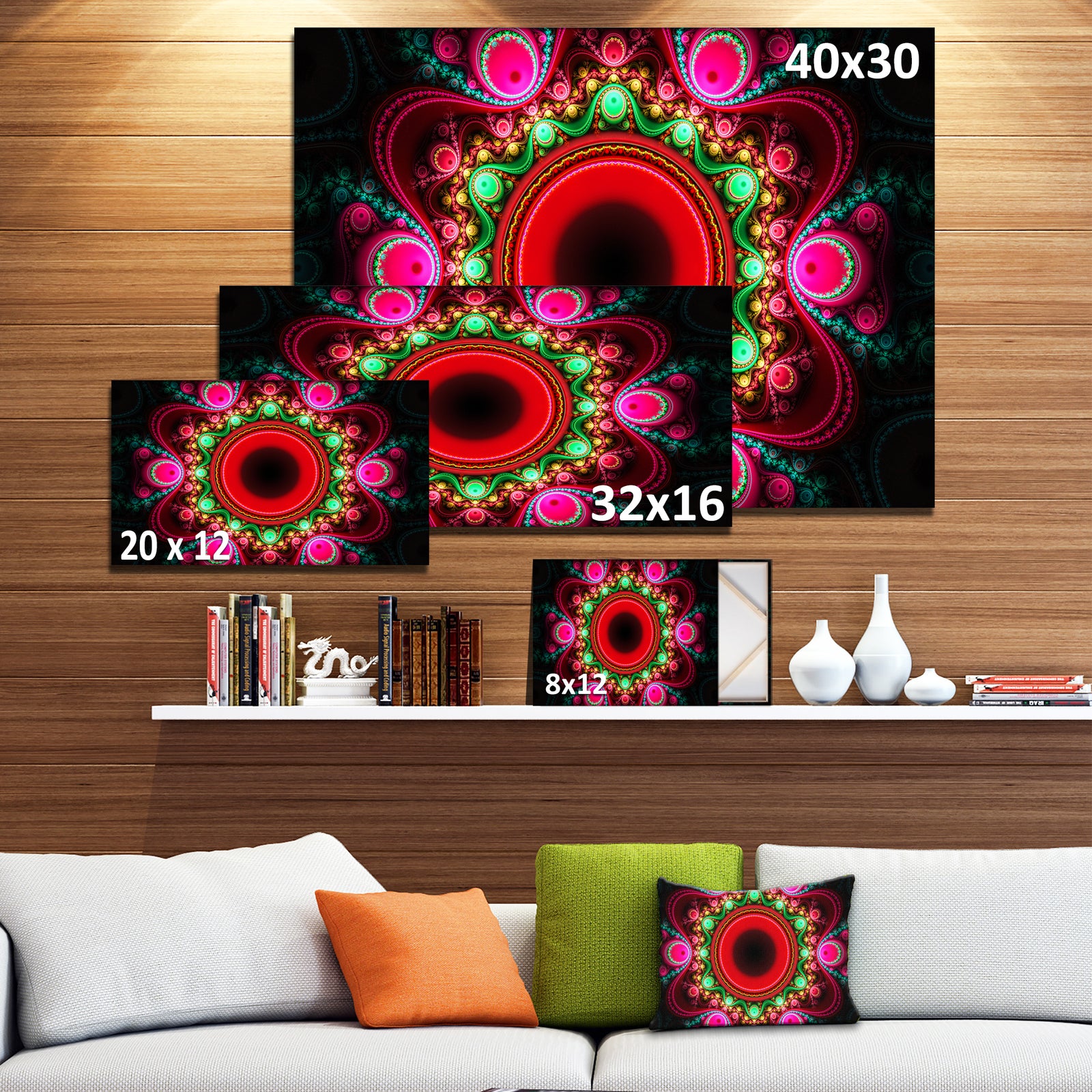 Pink Wavy Curves and Circles - Large Wall Art on Canvas