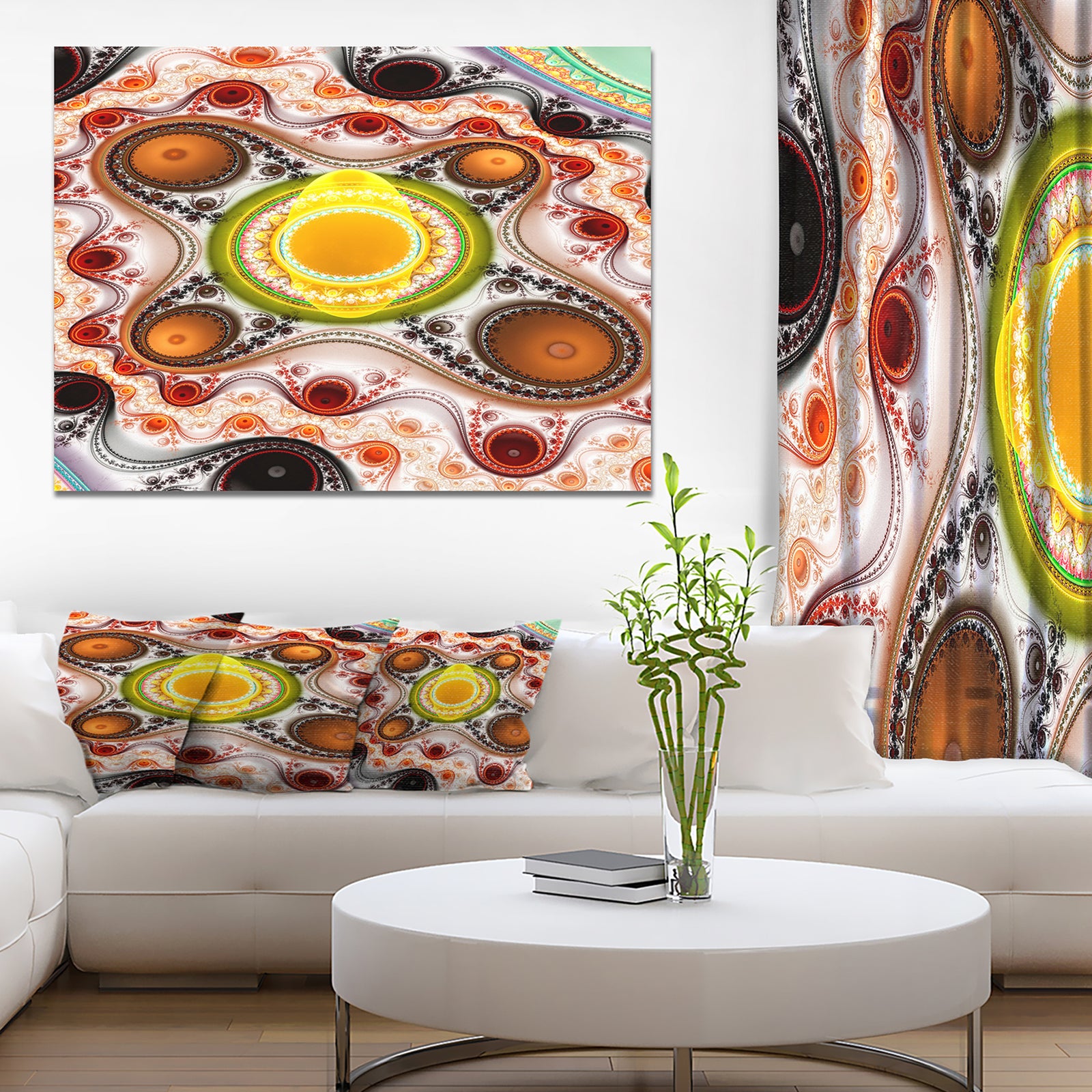 Brown Wavy Curves and Circles - Large Wall Art on Canvas
