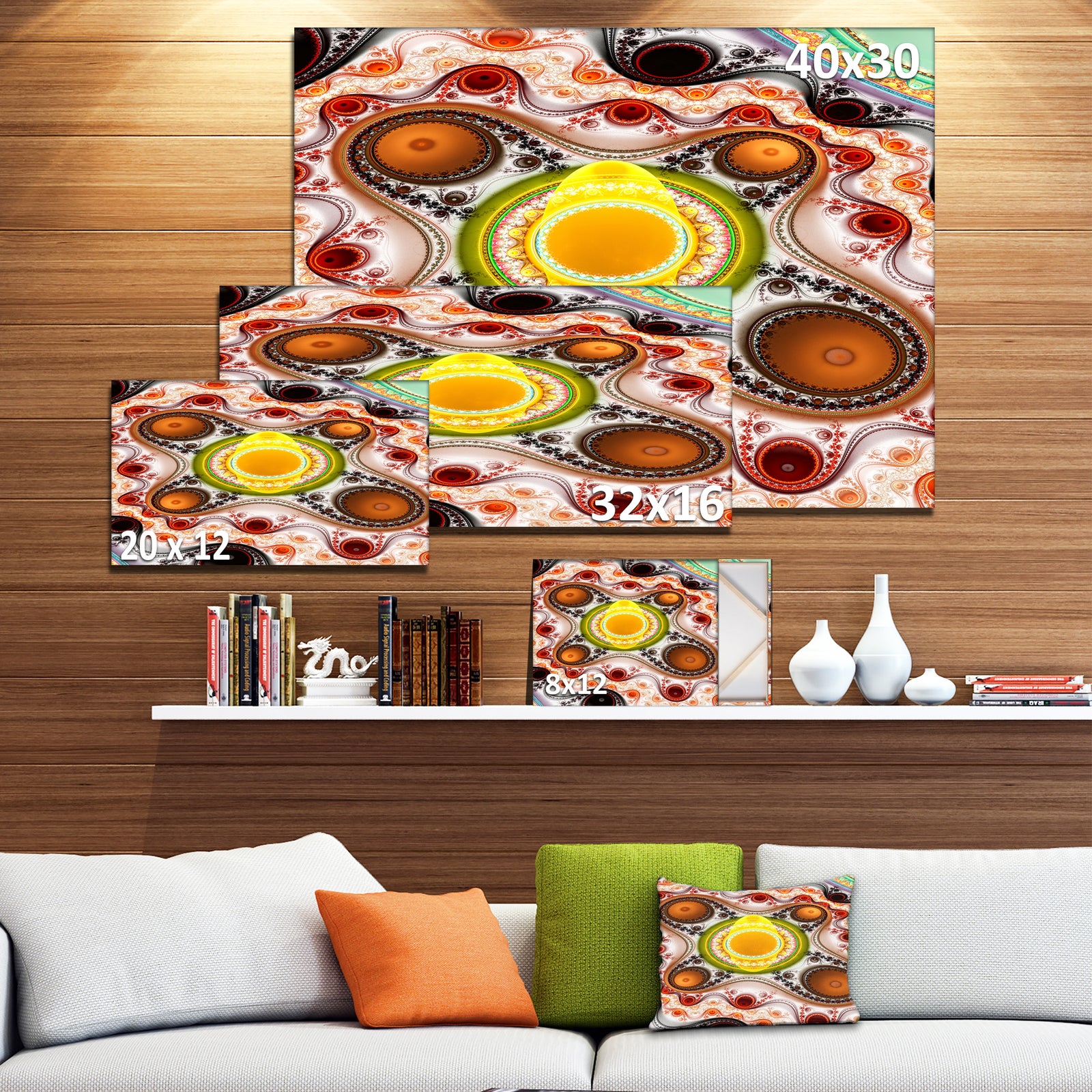 Brown Wavy Curves and Circles - Large Wall Art on Canvas