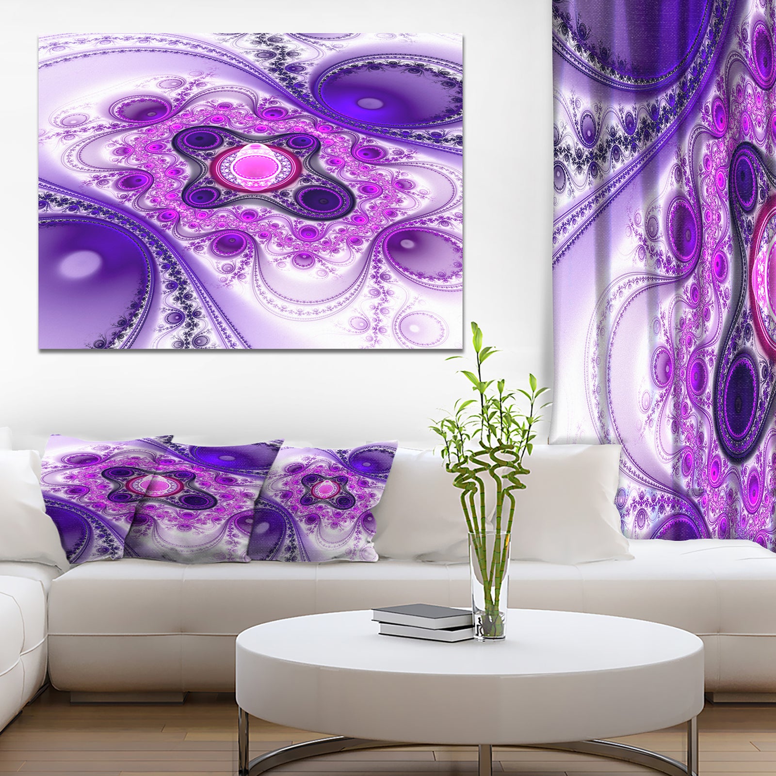 Purple Wavy Curves and Circles - Large Wall Art on Canvas