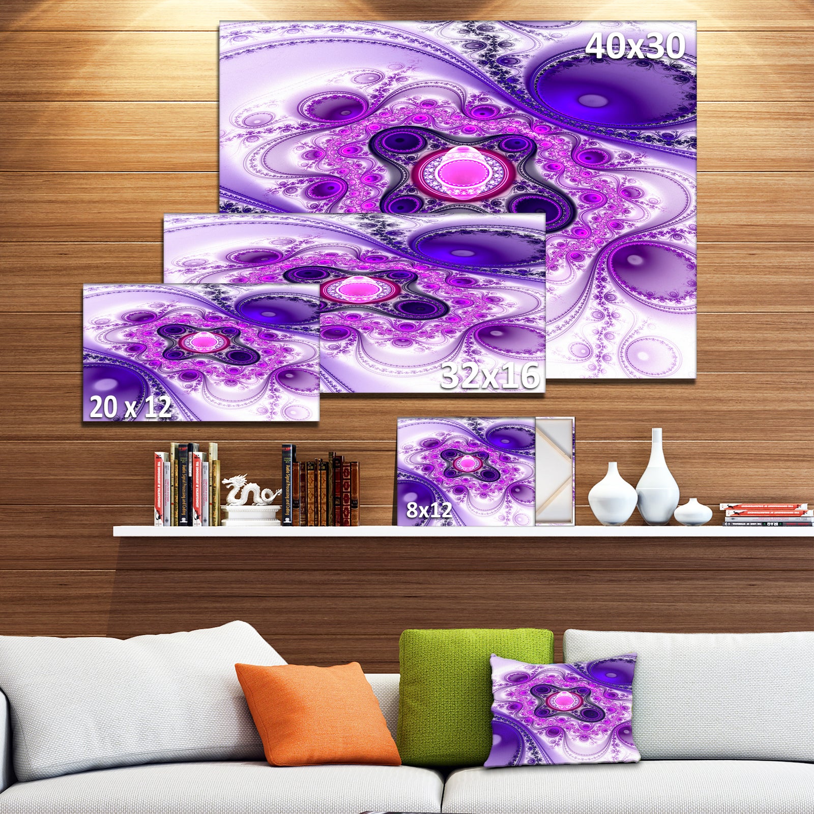 Purple Wavy Curves and Circles - Large Wall Art on Canvas