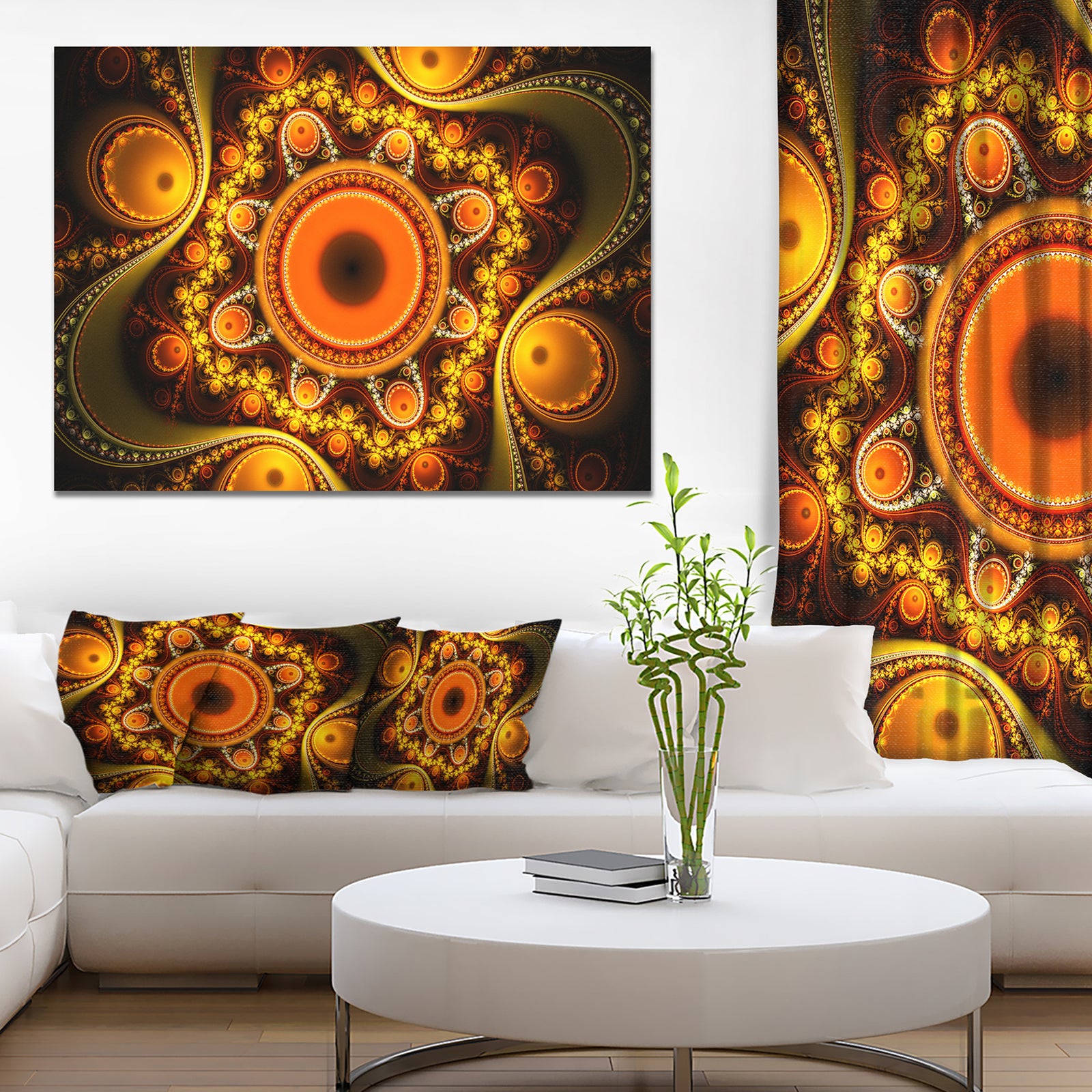 Golden Fractal Pattern with Circles - Large Wall Art on Canvas