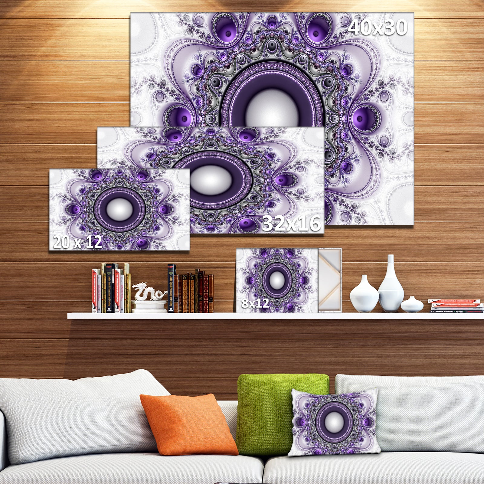 Purple Fractal Pattern with Circles - Large Wall Art on Canvas