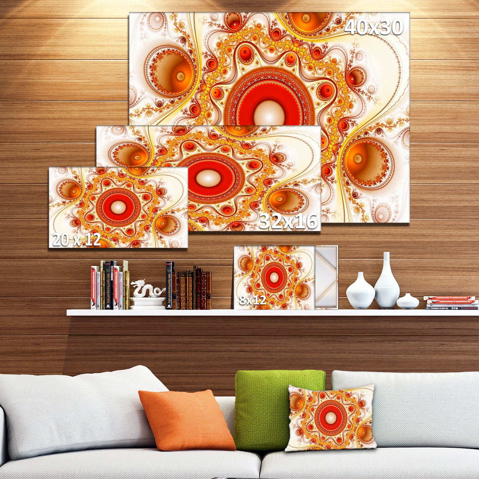 Orange Fractal Pattern with Circles - Large Wall Art on Canvas