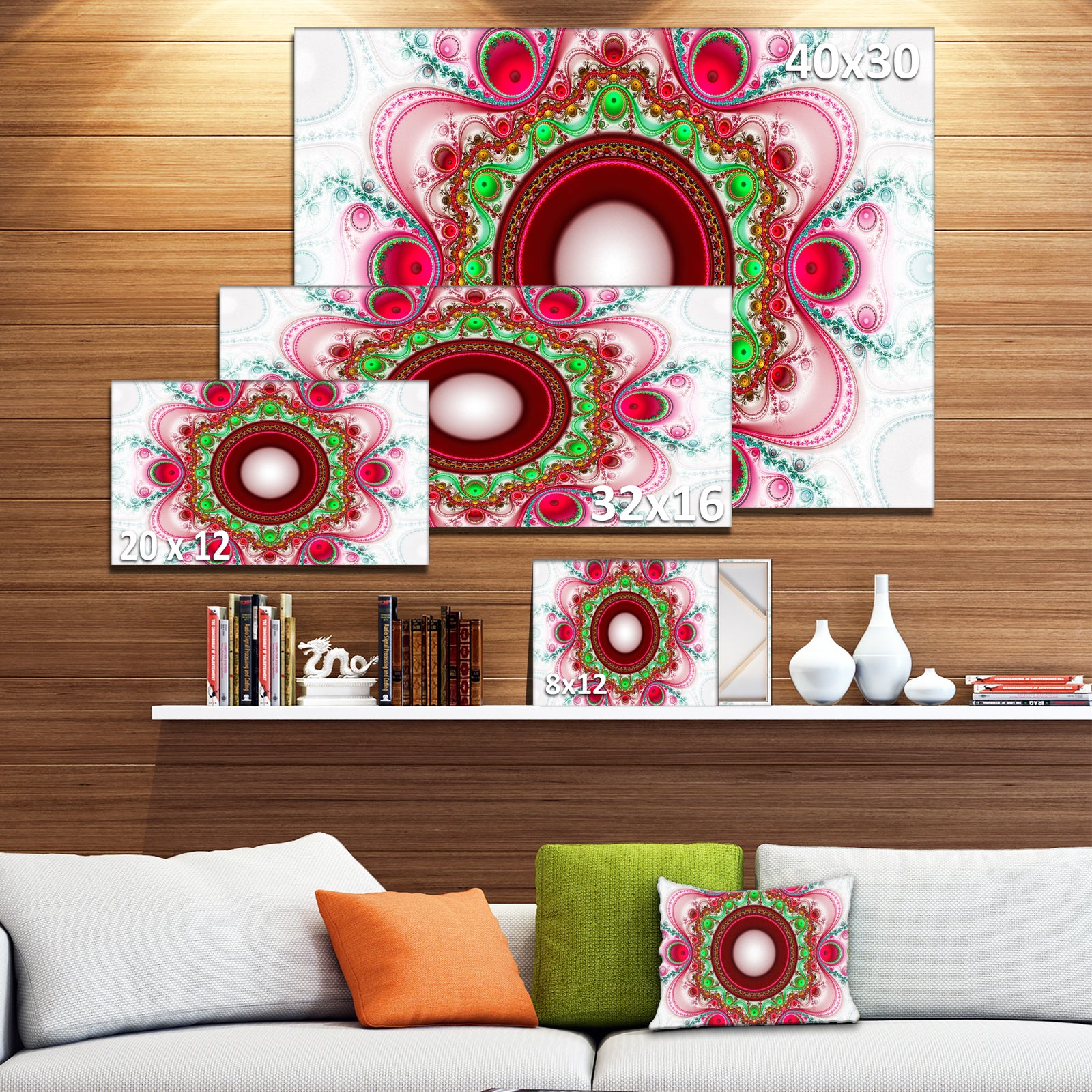 Pink Fractal Pattern with Circles - Large Wall Art on Canvas