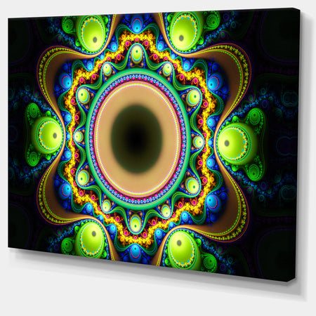 Green Fractal Pattern with Circles - Large Wall Art on Canvas