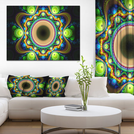 Green Fractal Pattern with Circles - Large Wall Art on Canvas