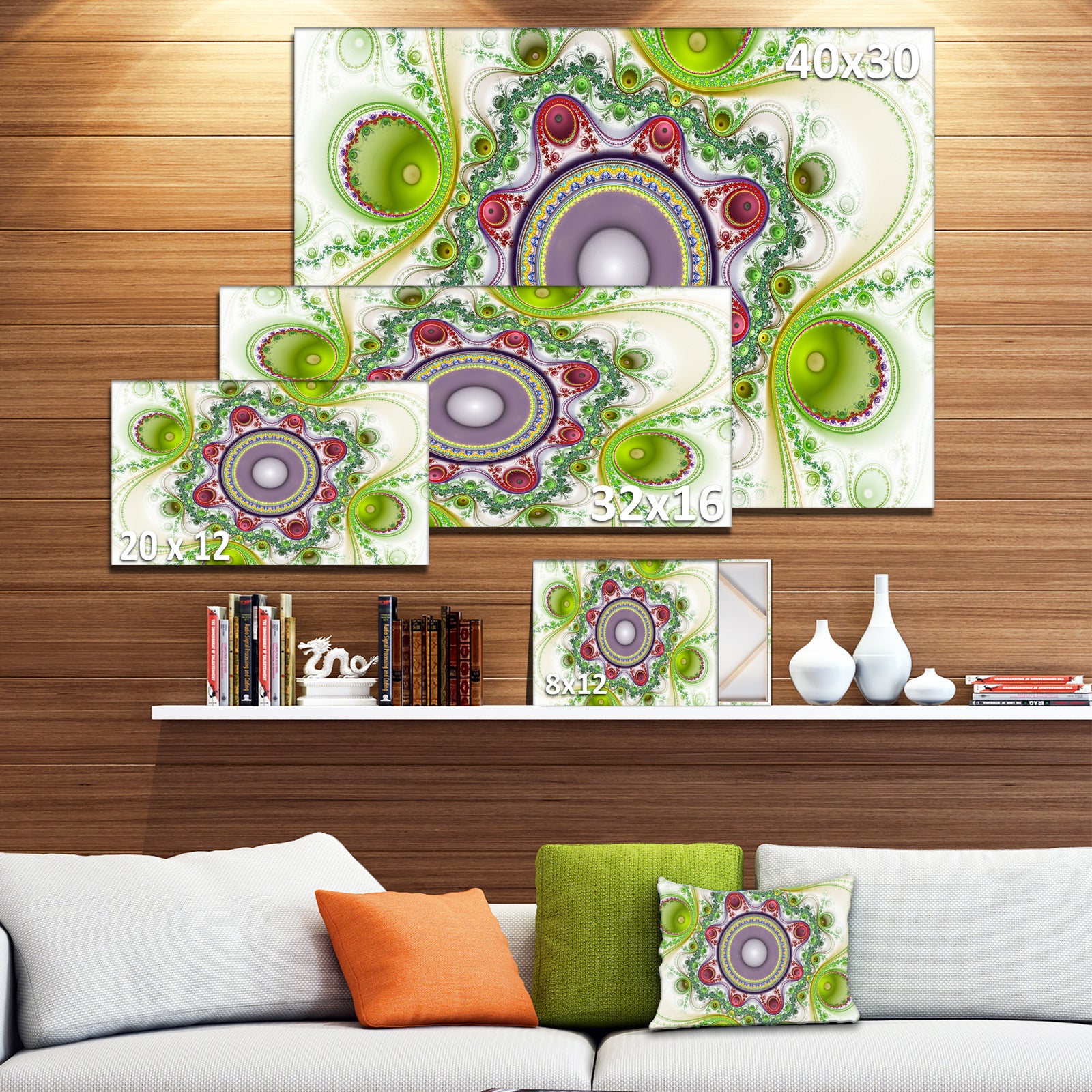 Light Green Pattern with Circles - Large Wall Art on Canvas