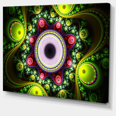 Green on Black Pattern with Circles - Large Wall Art on Canvas
