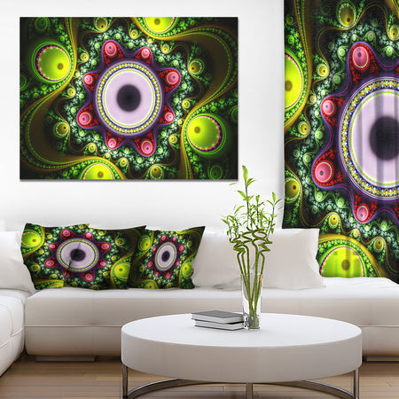 Green on Black Pattern with Circles - Large Wall Art on Canvas