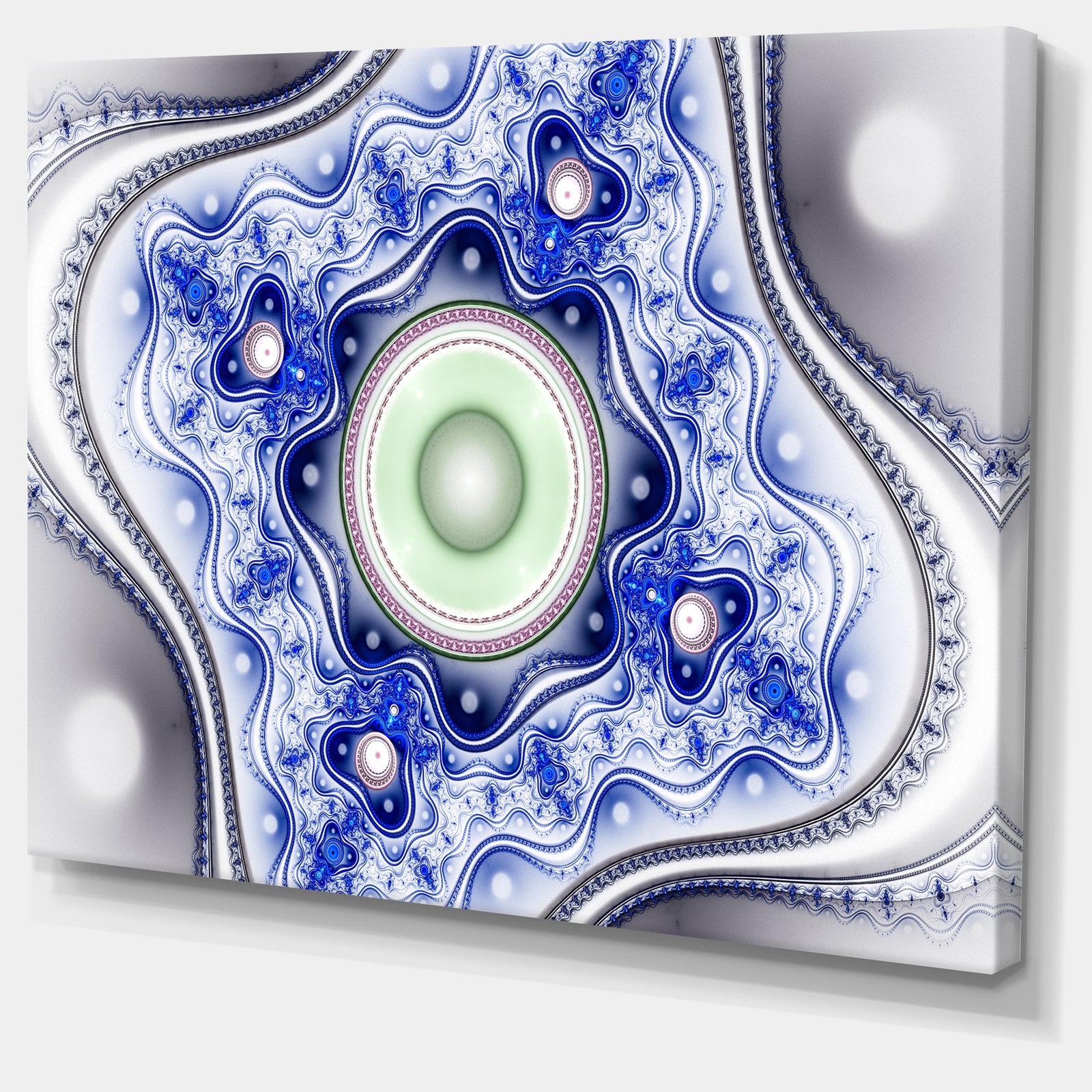 Blue on White Pattern with Circles - Large Canvas Wall Art