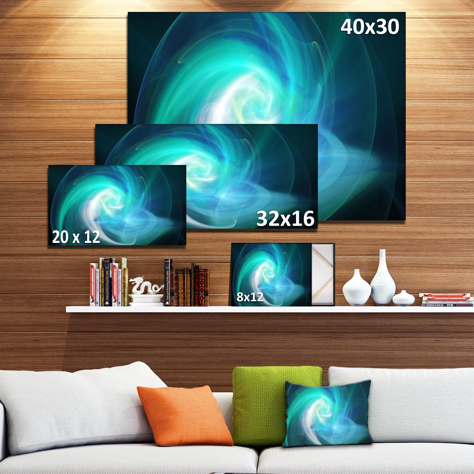 Blue Fractal Large Illustration - Large Canvas Wall Art