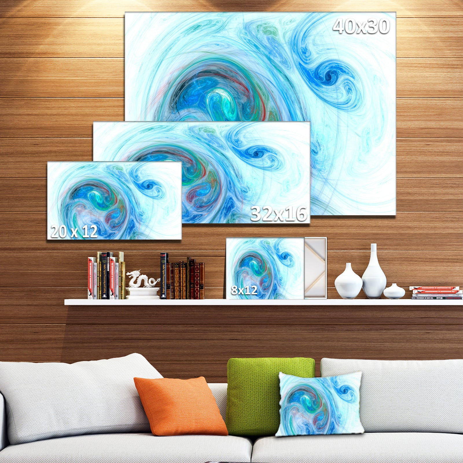 Light Blue Fractal Illustration - Large Canvas Wall Art