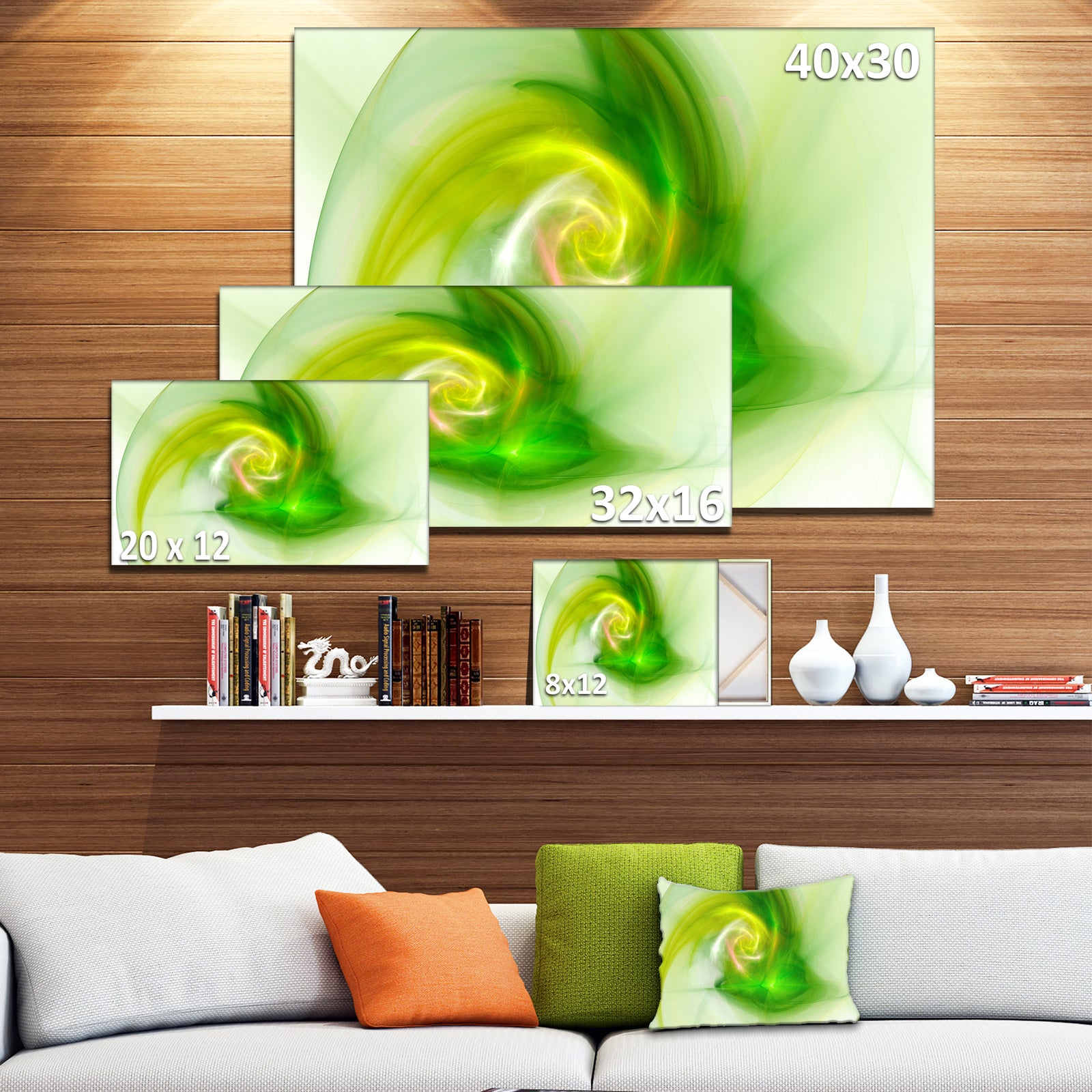 Bright Green Fractal Illustration - Large Canvas Wall Art