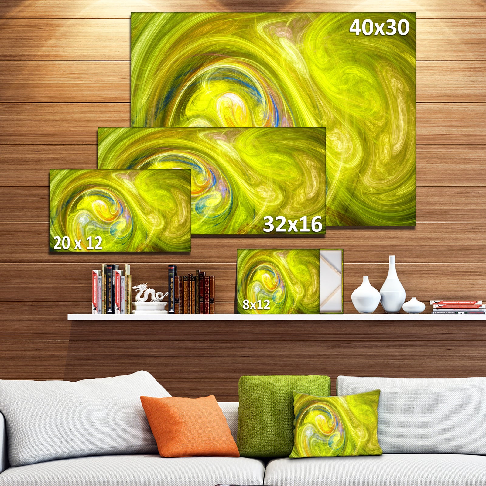 Yellow Fractal Large Illustration - Large Canvas Wall Art