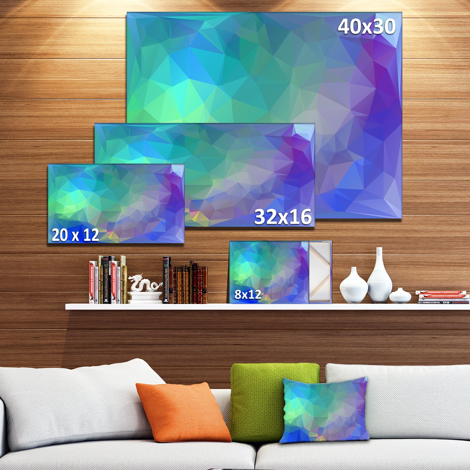 Light Blue Polygonal Mosaic Pattern - Large Wall Artwork