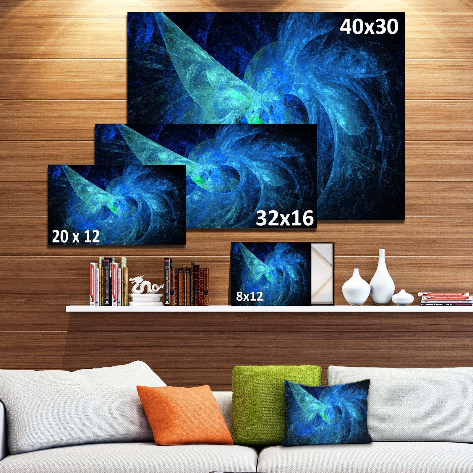 Blue on Dark Fractal Illustration - Large Wall Artwork
