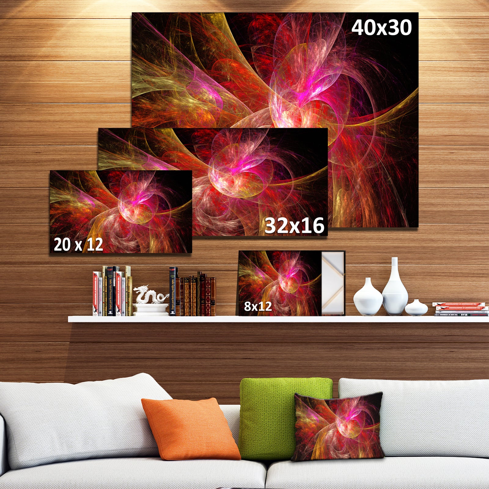 Pink on Black Fractal Illustration - Large Wall Artwork