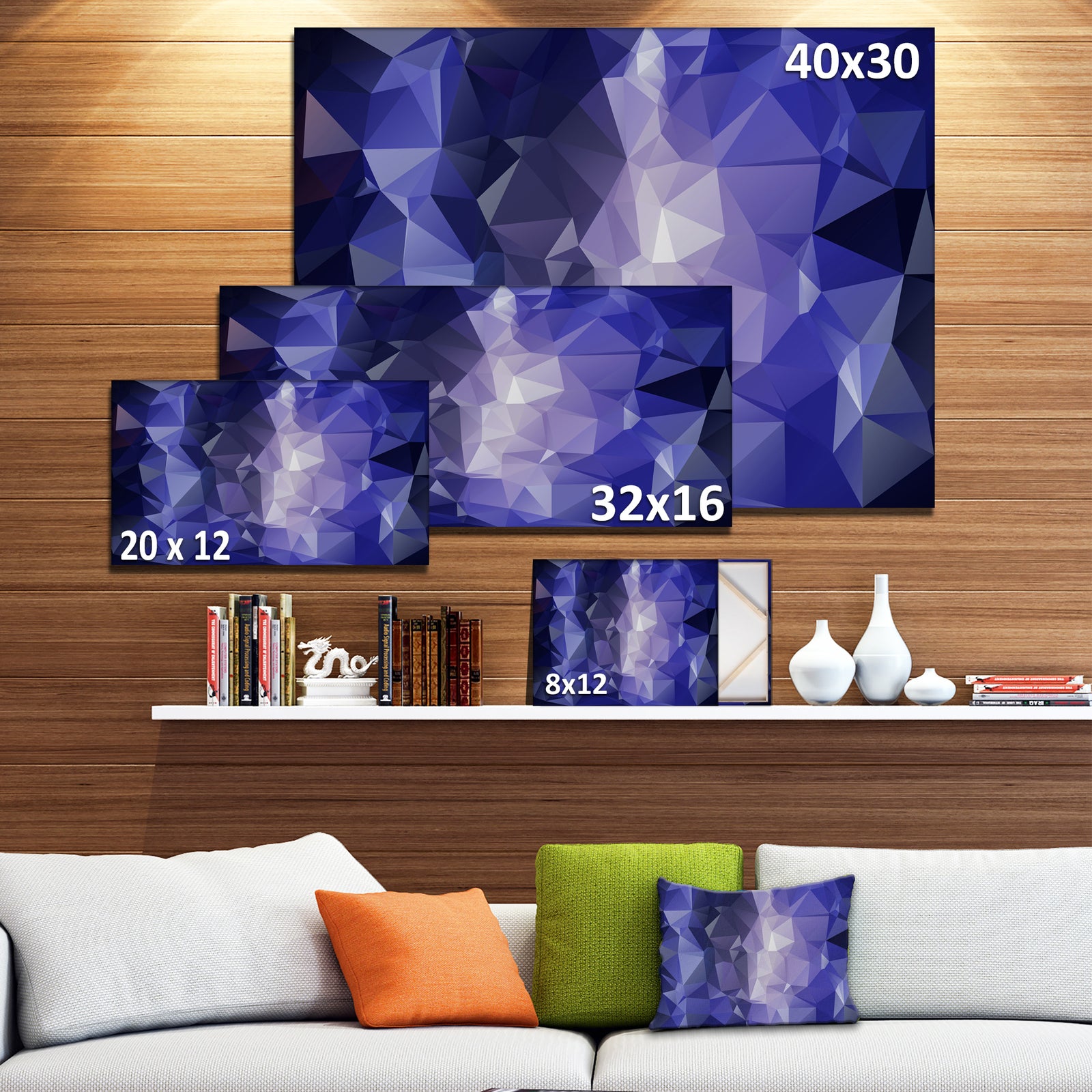 Blue Polygonal Mosaic Pattern - Large Glossy Canvas Art Print