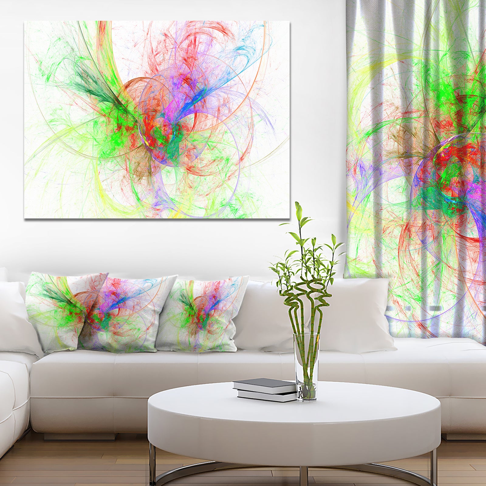 Multi-Color on White Fractal Design - Large Glossy Canvas Art Print