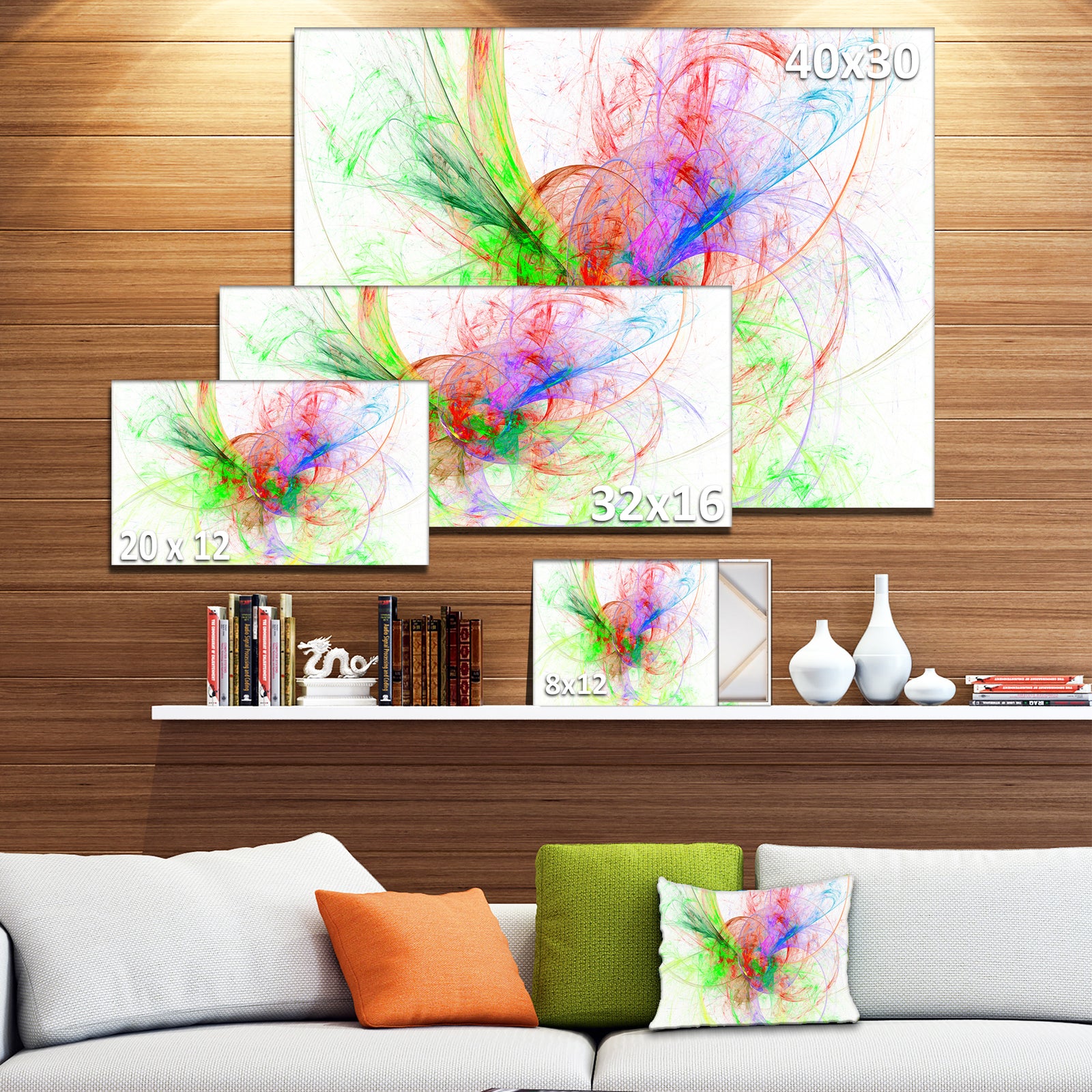 Multi-Color on White Fractal Design - Large Glossy Canvas Art Print