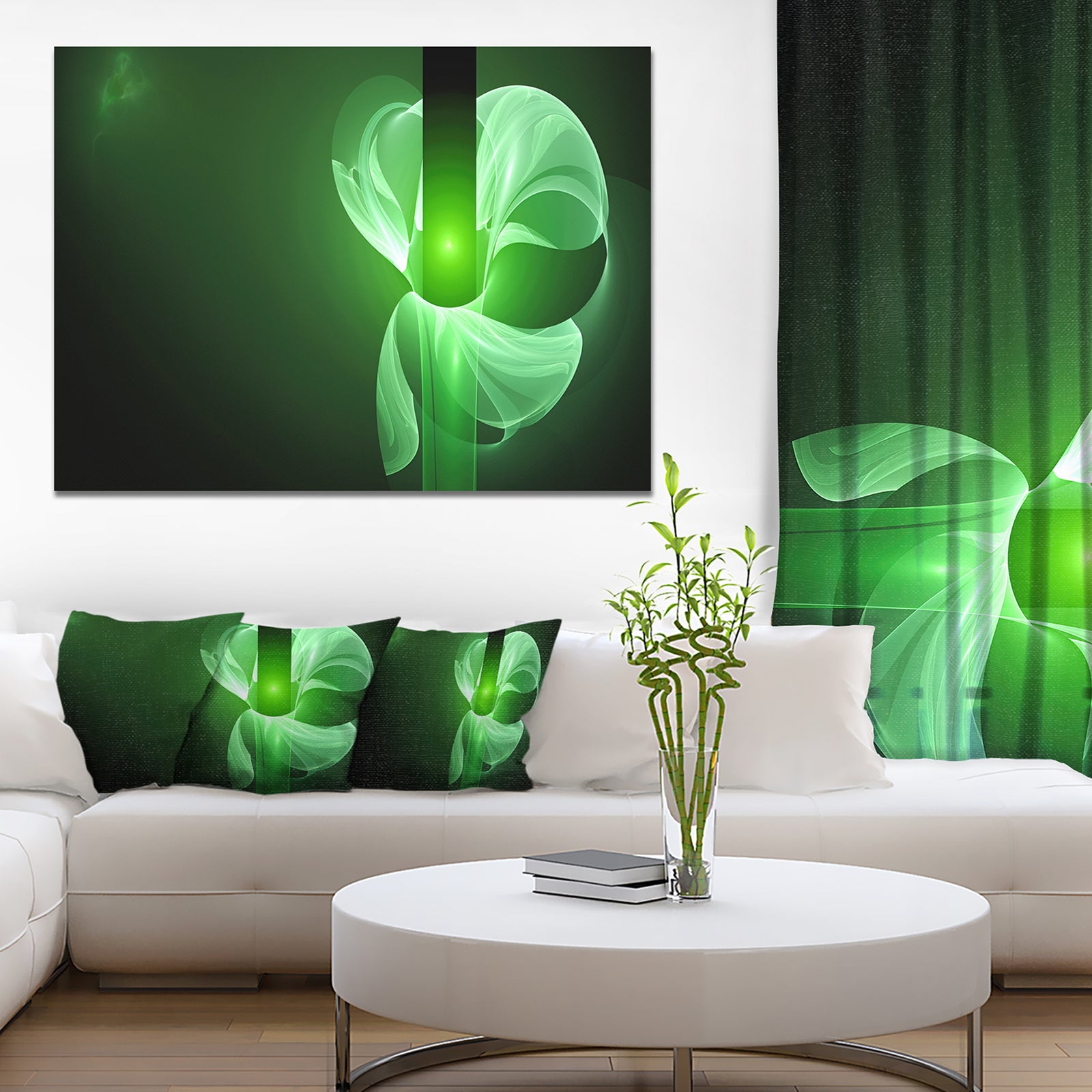 Green Flower Fractal Illustration - Large Glossy Canvas Art Print