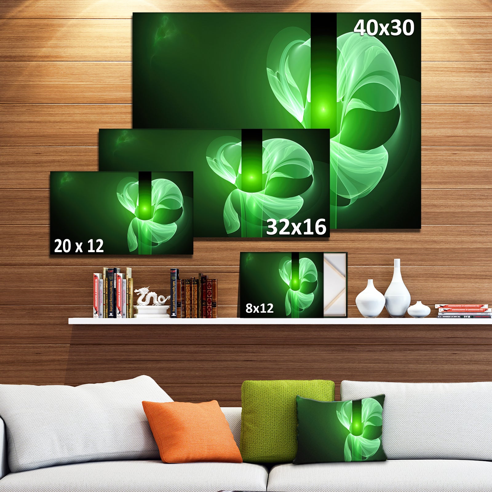 Green Flower Fractal Illustration - Large Glossy Canvas Art Print