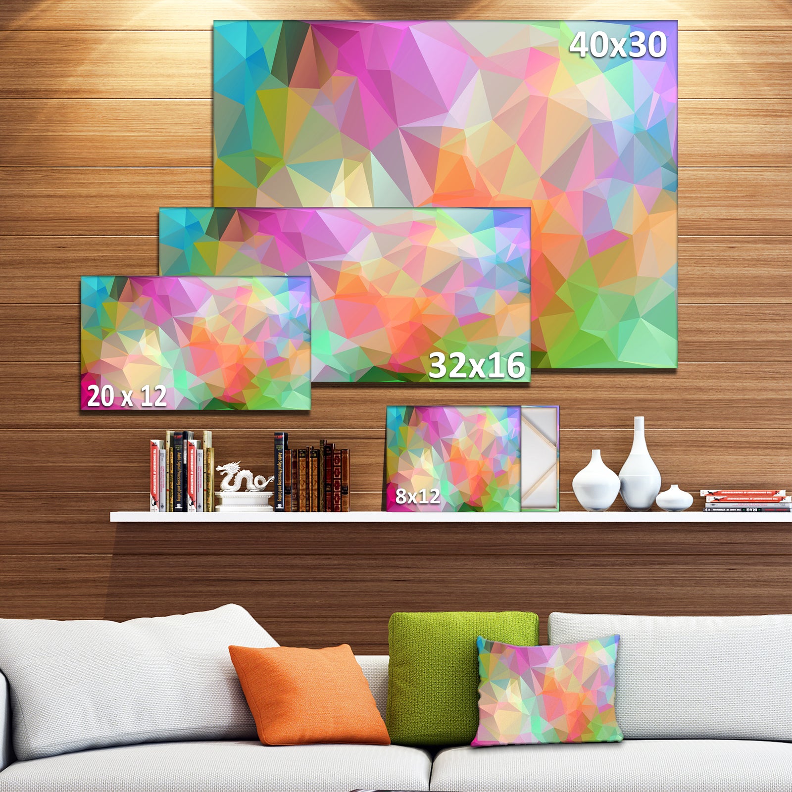 Multi-Color Polygonal Mosaic Pattern - Large Glossy Canvas Art Print