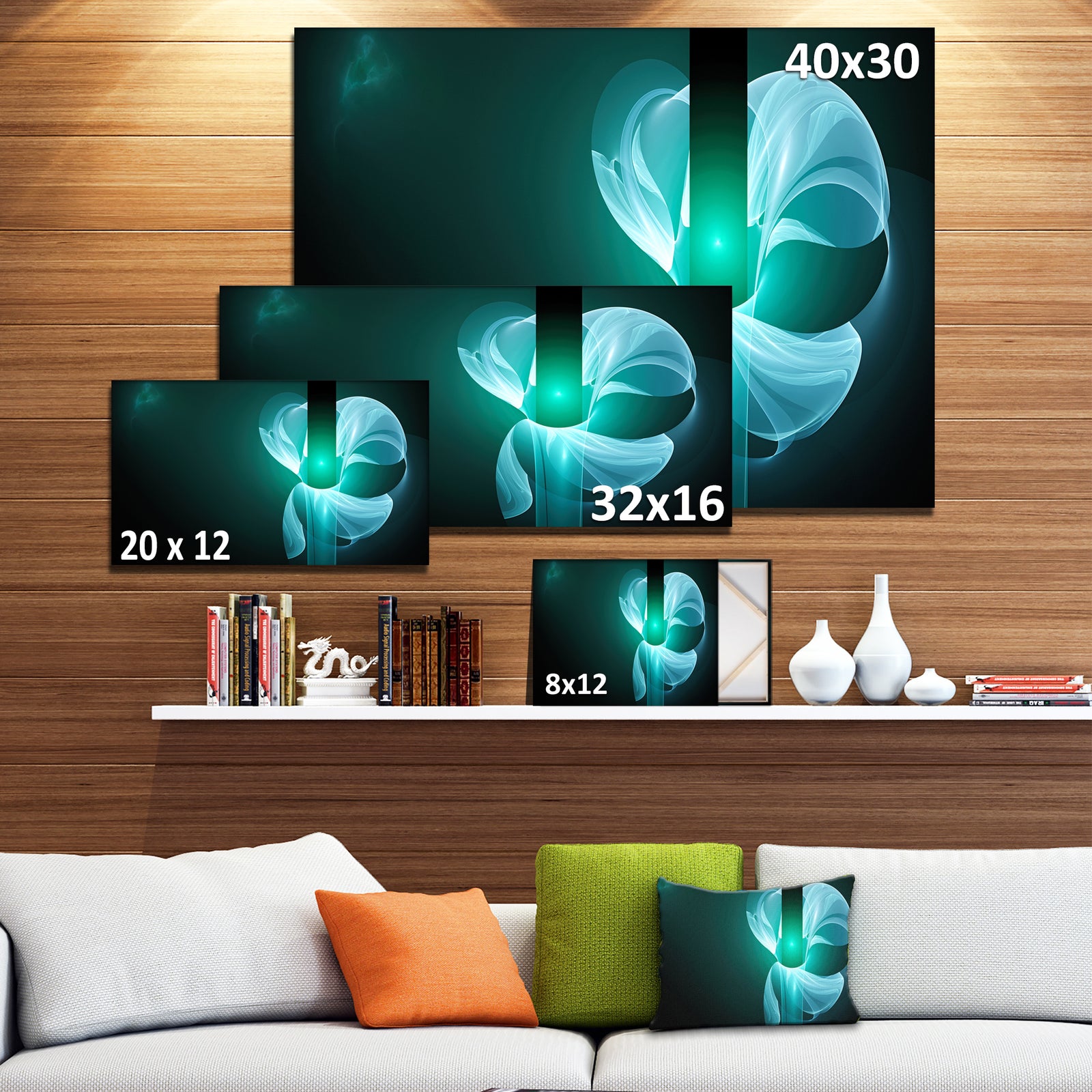Blue Flower Fractal Illustration - Large Glossy Canvas Art Print
