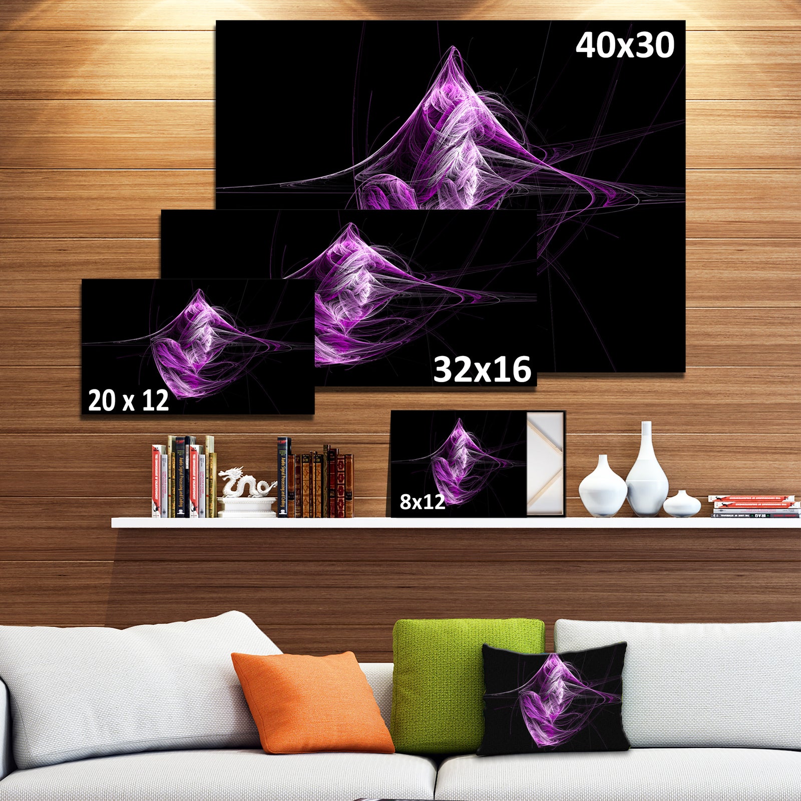Purple on Black Fractal Illustration - Large Glossy Canvas Art Print