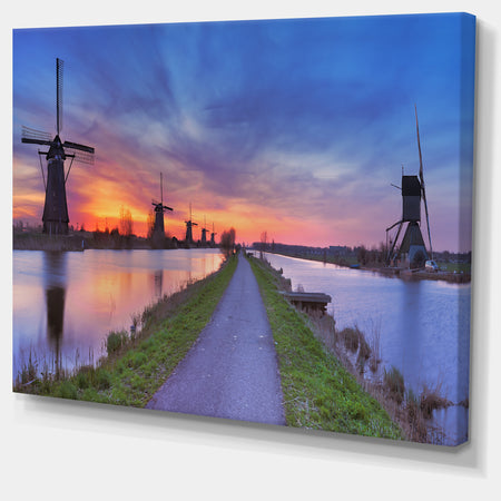 Windmills Morning Panorama - Large Glossy Canvas Art Print