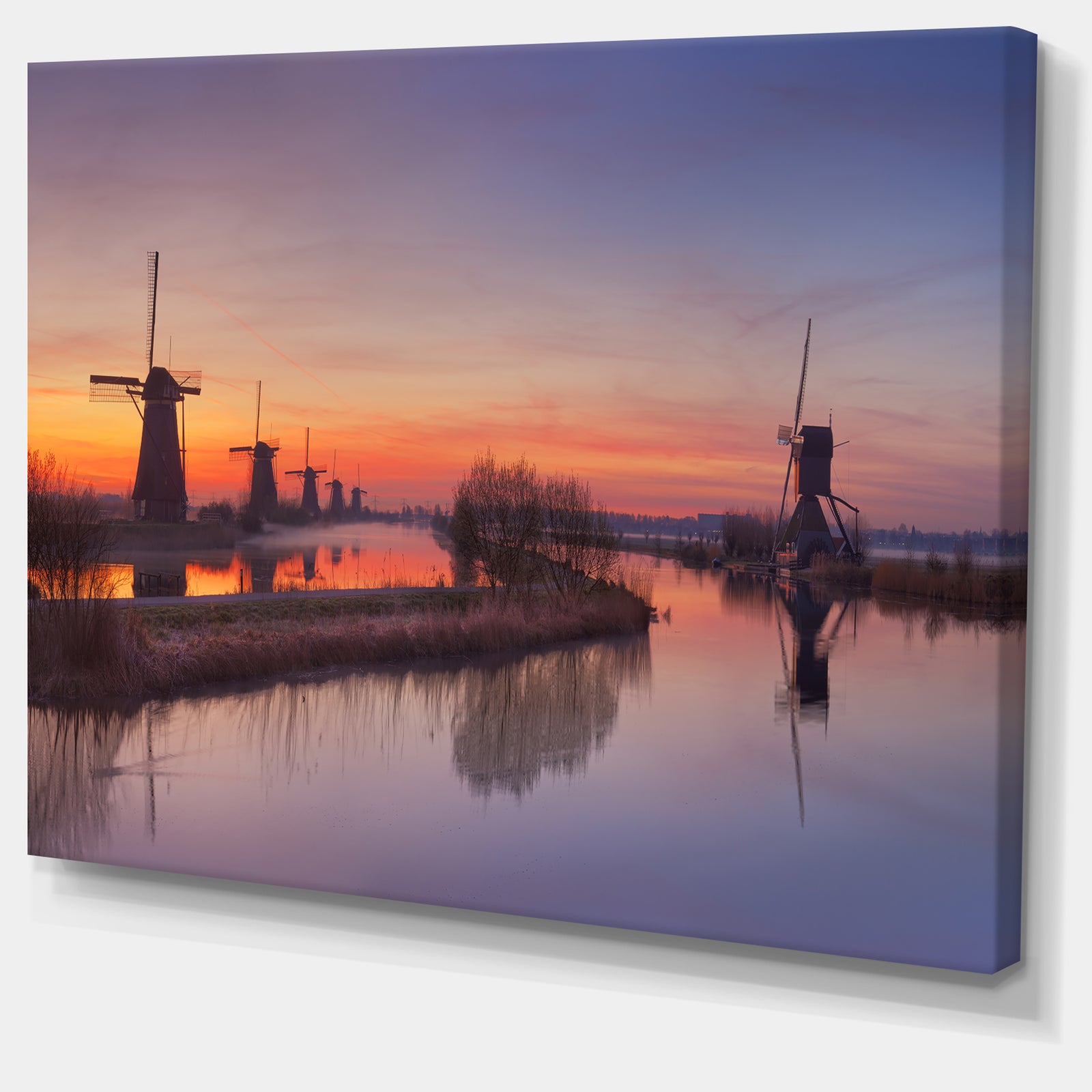 Dutch Windmills Panorama - Large Glossy Canvas Art Print