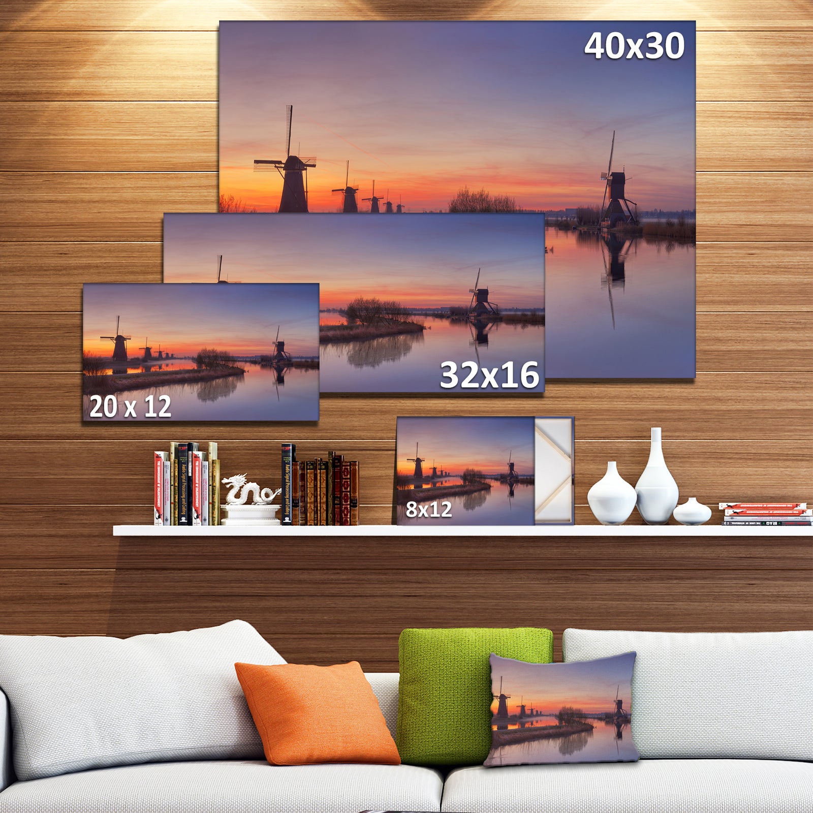 Dutch Windmills Panorama - Large Glossy Canvas Art Print