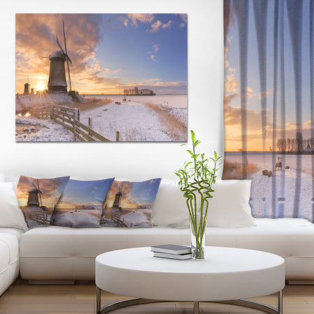 Dutch Windmills at Sunrise - Large Glossy Canvas Art Print