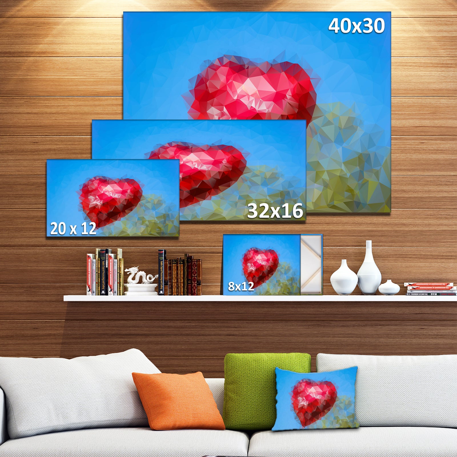 Polygonal Heart against Blue Sky - Large Glossy Canvas Art Print