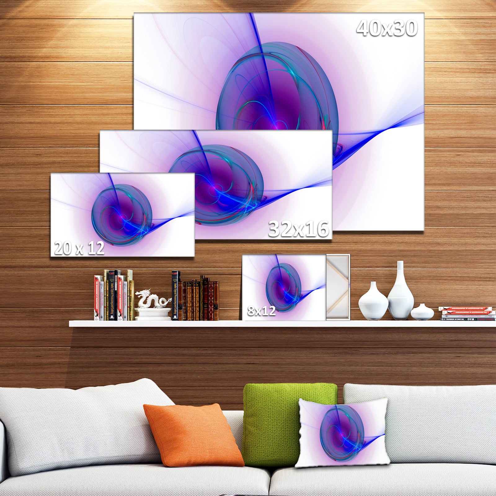 Large Blue Fractal Design - Large Glossy Canvas Art Print
