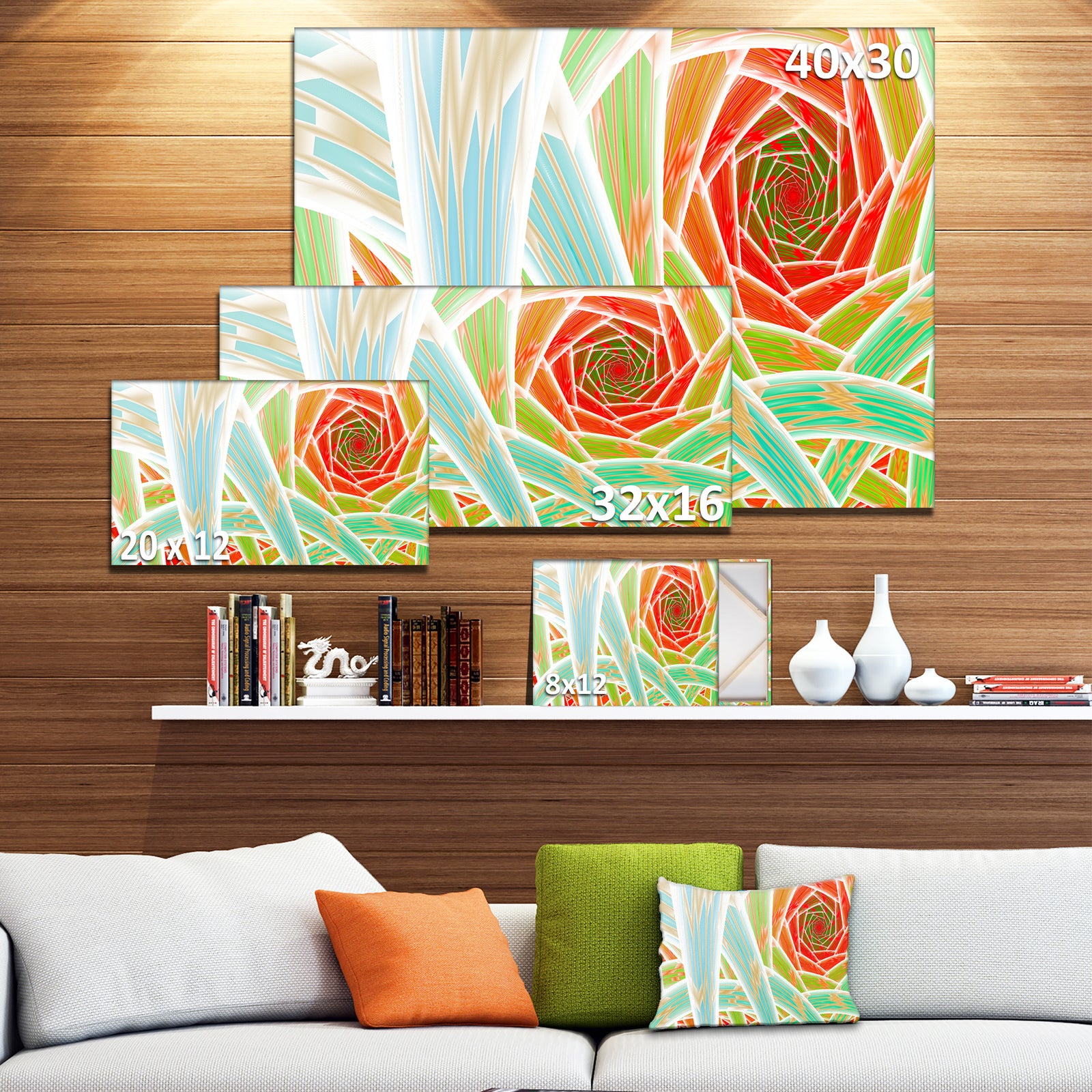 Red Fractal Endless Tunnel - Large Glossy Canvas Art Print