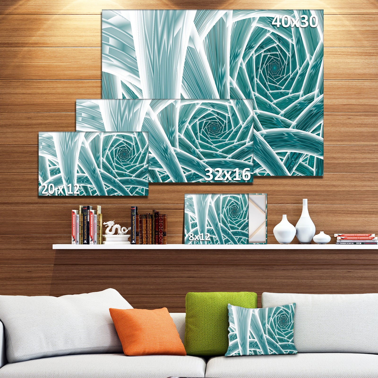 Blue Fractal Endless Tunnel - Large Glossy Canvas Art Print