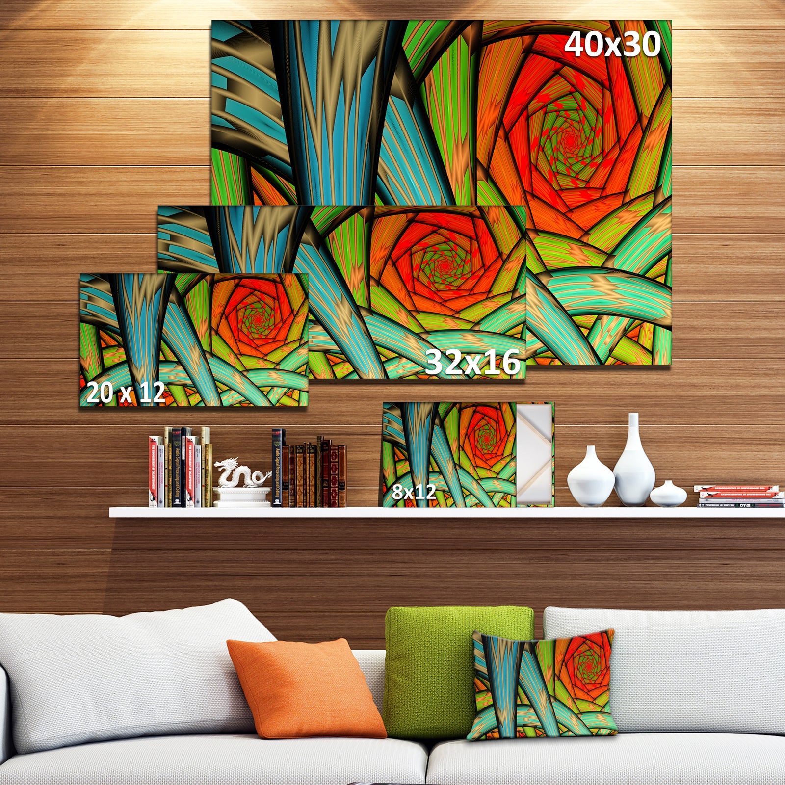 Green Fractal Endless Tunnel - Large Glossy Canvas Art Print
